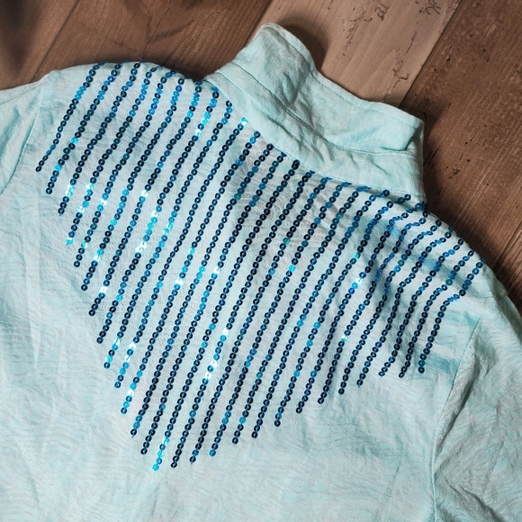 NWT Roper Blue Sequin Pearl Snap Button Down Shirt Women's Size XL - Picture 15 of 16